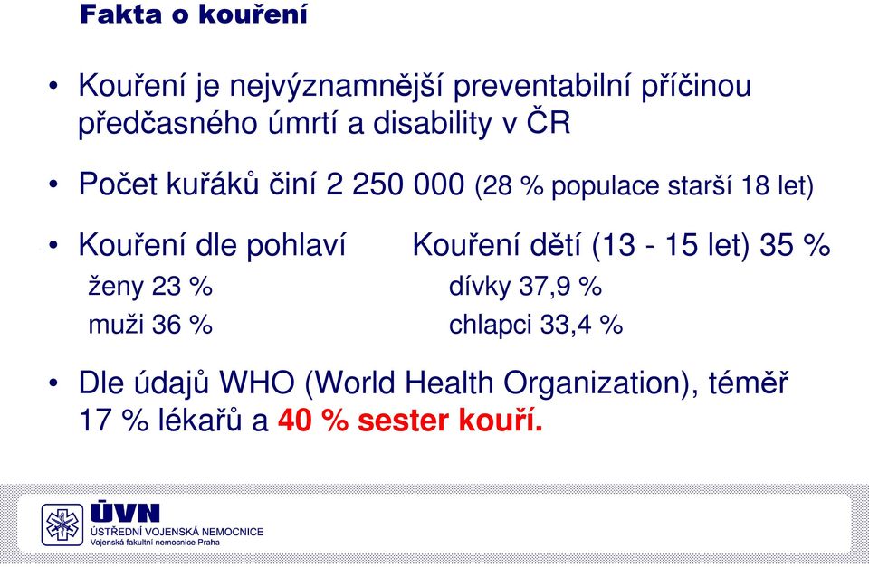 dle pohlaví Kouření dětí (13-15 let) 35 % ženy 23 % dívky 37,9 % muži 36 % chlapci