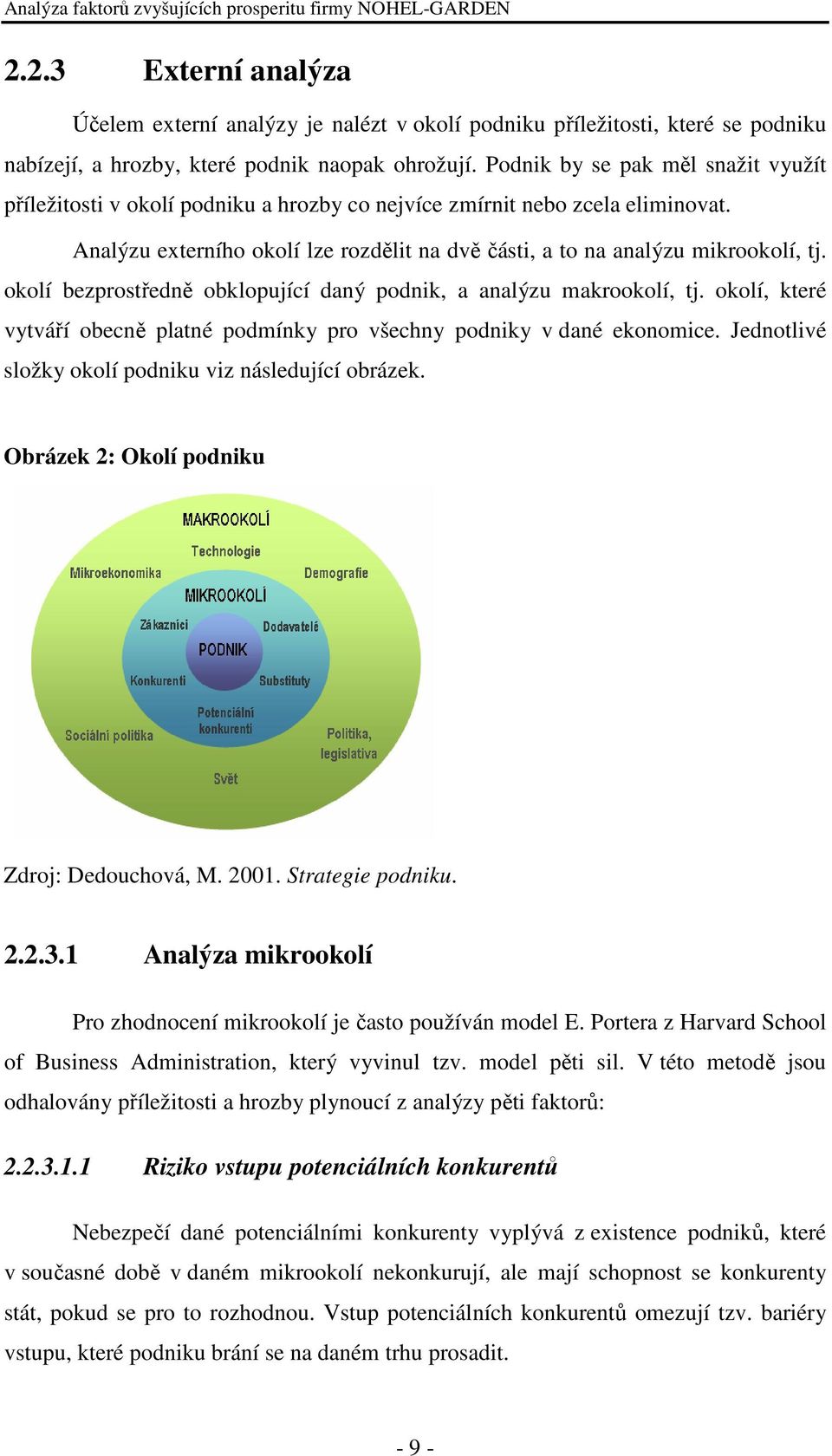 okolí bezprostředně obklopující daný podnik, a analýzu makrookolí, tj. okolí, které vytváří obecně platné podmínky pro všechny podniky v dané ekonomice.