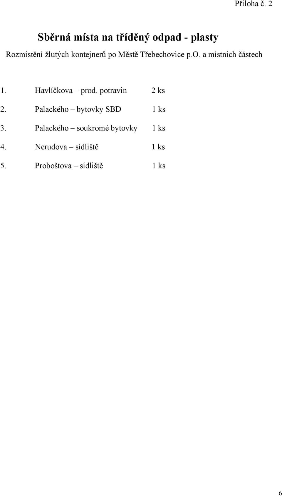 po Městě Třebechovice p.o. a místních částech 1. Havlíčkova prod.