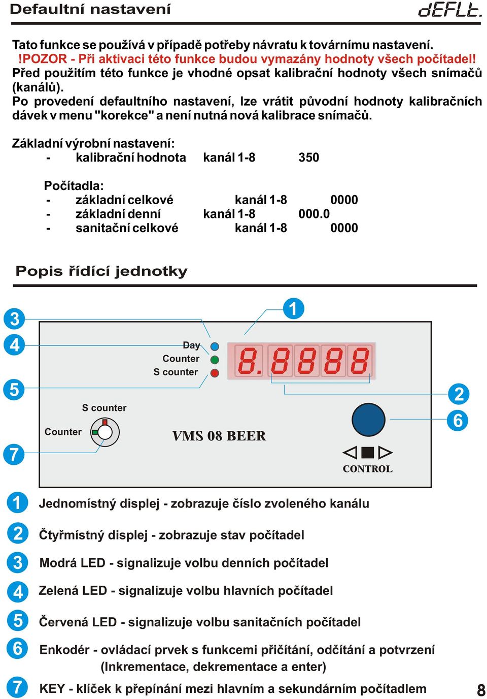 Po provedení defaultního nastavení, lze vrátit pùvodní hodnoty kalibraèních dávek v menu "korekce" a není nutná nová kalibrace snímaèù.