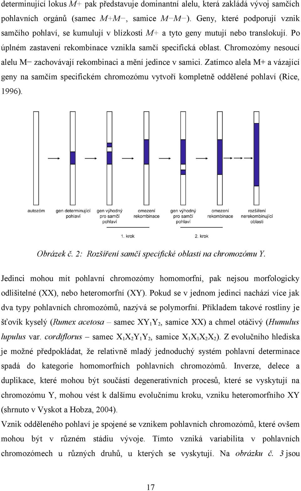 Chromozómy nesoucí alelu M zachovávají rekombinaci a mění jedince v samici. Zatímco alela M+ a vázající geny na samčím specifickém chromozómu vytvoří kompletně oddělené pohlaví (Rice, 1996).