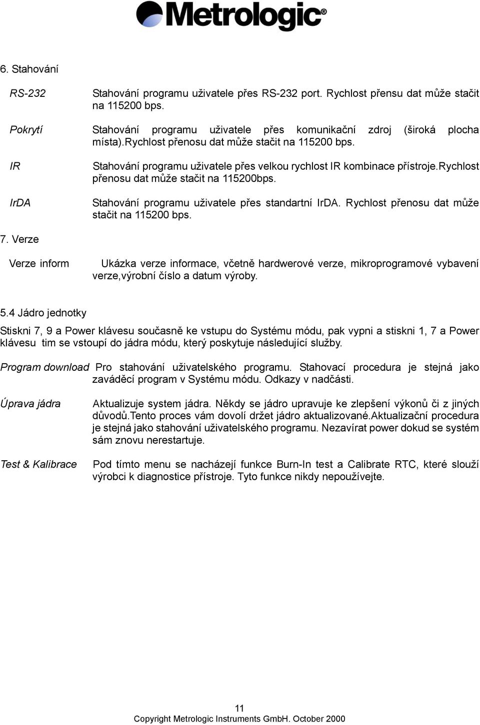 Stahování programu uživatele přes standartní IrDA. Rychlost přenosu dat může stačit na 115200 bps. 7.