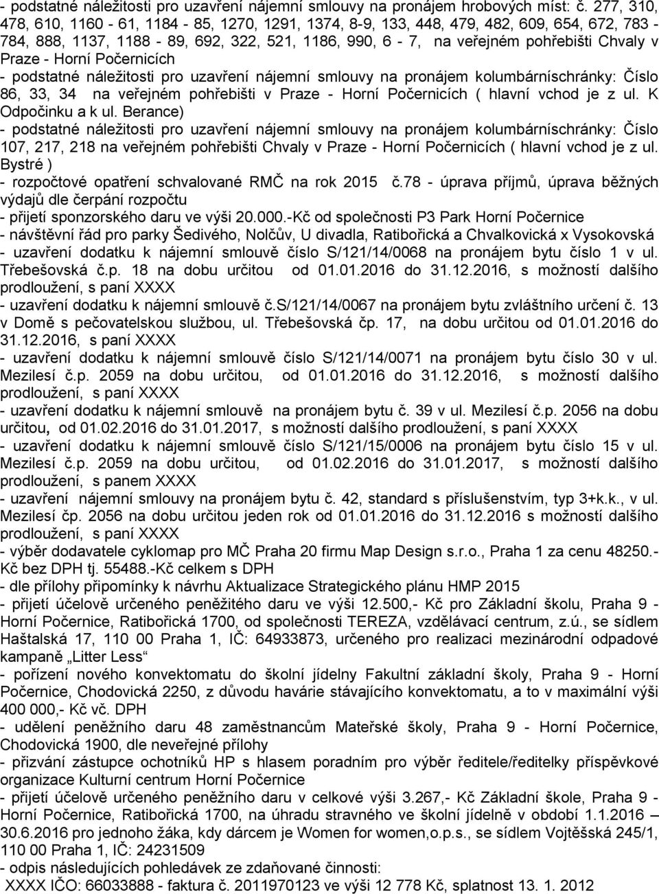 Horní Počernicích - podstatné náležitosti pro uzavření nájemní smlouvy na pronájem kolumbárníschránky: Číslo 86, 33, 34 na veřejném pohřebišti v Praze - Horní Počernicích ( hlavní vchod je z ul.