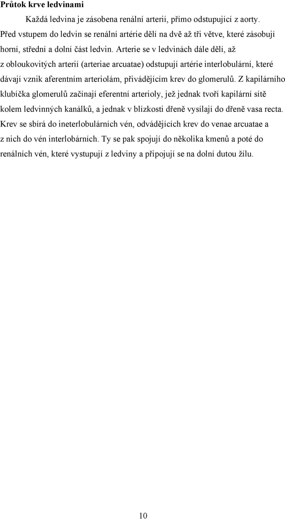 Arterie se v ledvinách dále dělí, až z obloukovitých arterií (arteriae arcuatae) odstupují artérie interlobulární, které dávají vznik aferentním arteriolám, přivádějícím krev do glomerulů.