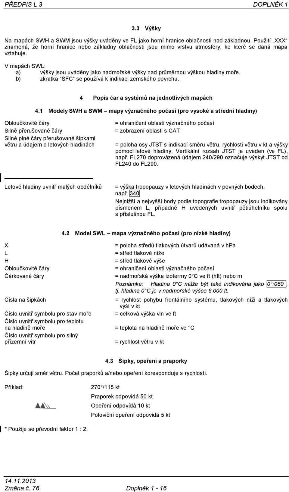 V mapách SWL: a) výšky jsou uváděny jako nadmořské výšky nad průměrnou výškou hladiny moře. b) zkratka SFC se používá k indikaci zemského povrchu. 4 Popis čar a systémů na jednotlivých mapách 4.