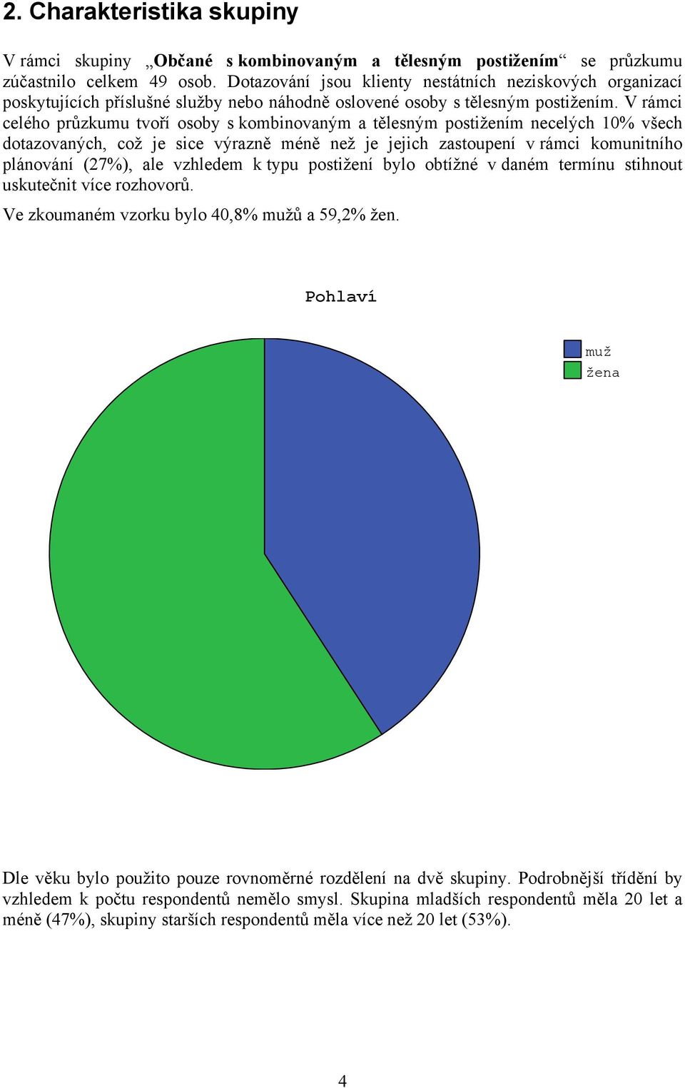 V rámci celého průzkumu tvoří osoby s kombinovaným a tělesným postižením necelých 10% všech dotazovaných, což je sice výrazně méně než je jejich zastoupení v rámci komunitního plánování (27%), ale