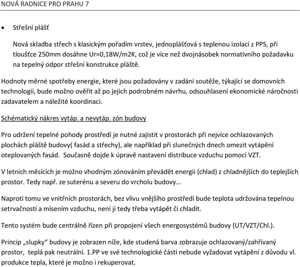 Hodnoty měrné spotřeby energie, které jsou požadovány v zadání soutěže, týkající se domovních technologií, bude možno ověřit až po jejich podrobném návrhu, odsouhlasení ekonomické náročnosti