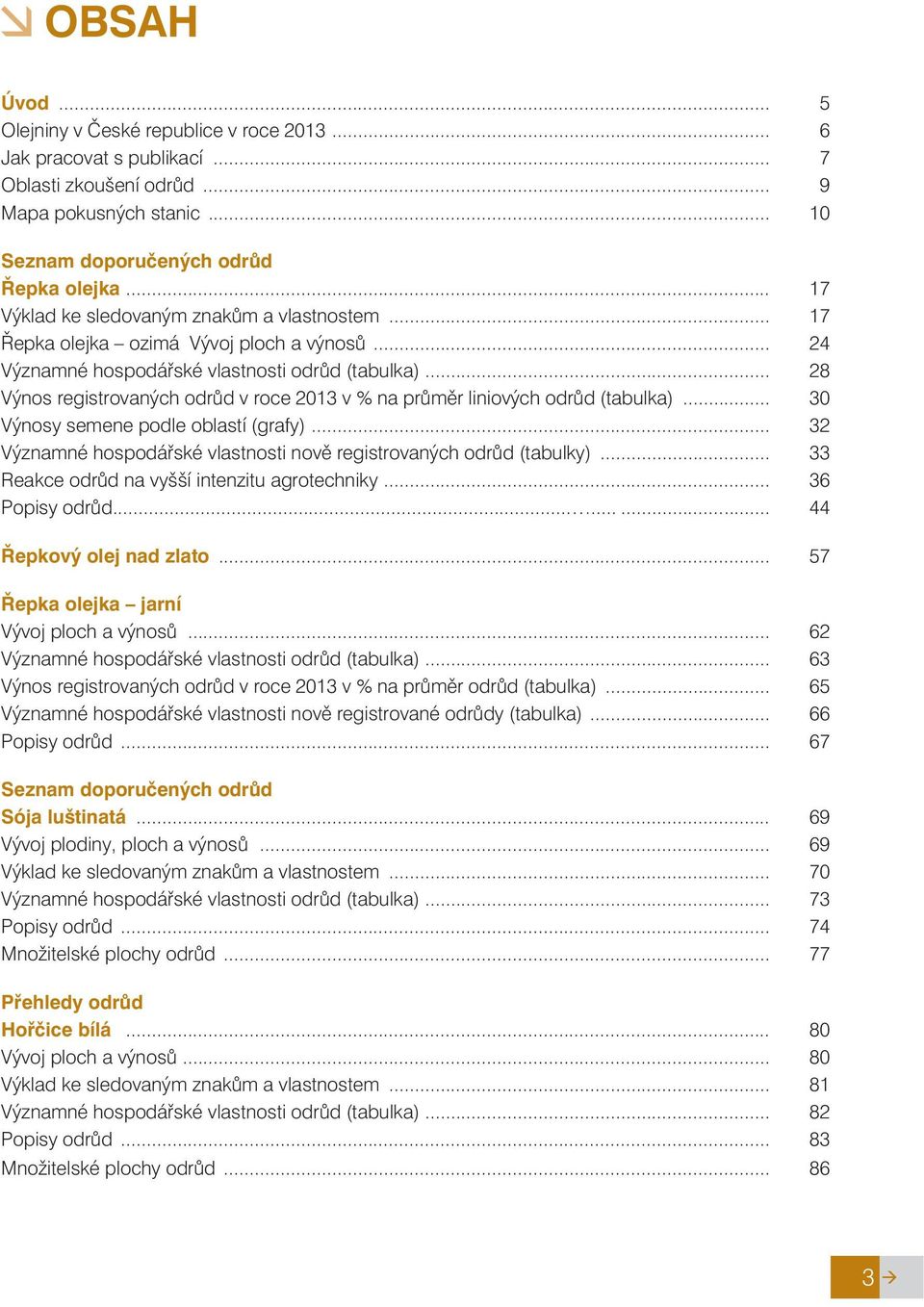 .. 28 Výnos registrovaných odrùd v roce 2013 v % na prùmìr liniových odrùd (tabulka)... 30 Výnosy semene podle oblastí (grafy)... 32 Významné hospodáøské vlastnosti novì registrovaných odrùd (tabulky).