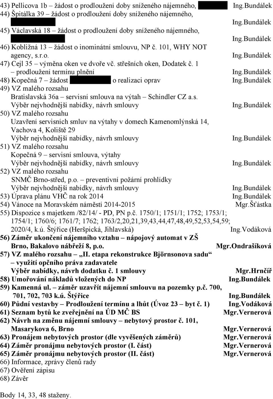 střešních oken, Dodatek č. 1 prodloužení termínu plnění Ing.Bundálek 48) Kopečná 7 žádost o realizaci oprav Ing.