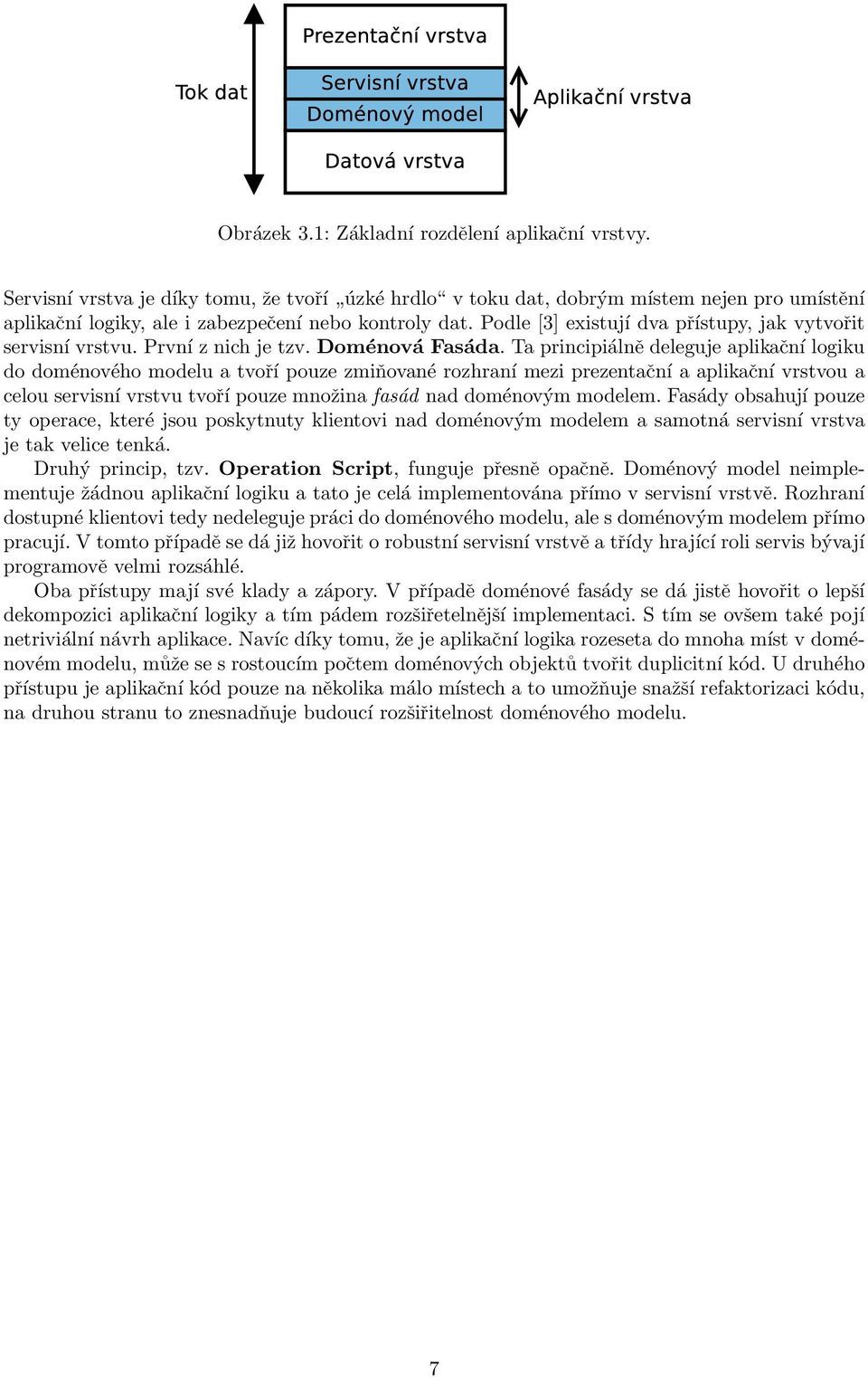 Ta principiálně deleguje aplikační logiku do doménového modelu a tvoří pouze zmiňované rozhraní mezi prezentační a aplikační vrstvou a celou servisní vrstvu tvoří pouze množina fasád nad doménovým