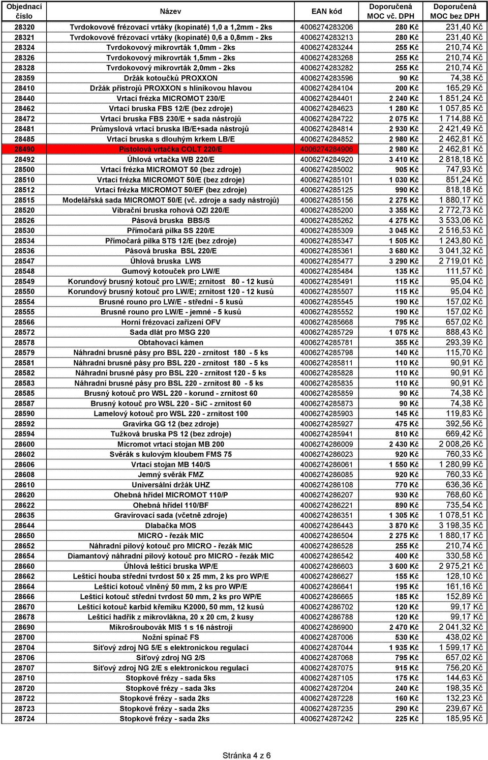 210,74 Kč 28359 Držák kotoučků PROXXON 4006274283596 90 Kč 74,38 Kč 28410 Držák přístrojů PROXXON s hliníkovou hlavou 4006274284104 200 Kč 165,29 Kč 28440 Vrtací frézka MICROMOT 230/E 4006274284401 2