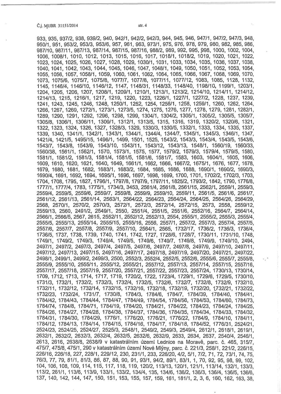 987/10, 987/11, 987/13, 987/14, 987/15, 987/16, 988/2, 989, 992, 995, v998, 1000, 1002, 1004, 1006, 1008/1, 1010, 1012. 1013, 1015.