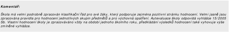 Velmi jasně jsou zpracována pravidla pro hodnocení jednotlivých skupin předmětů a pro výchovná opatření.