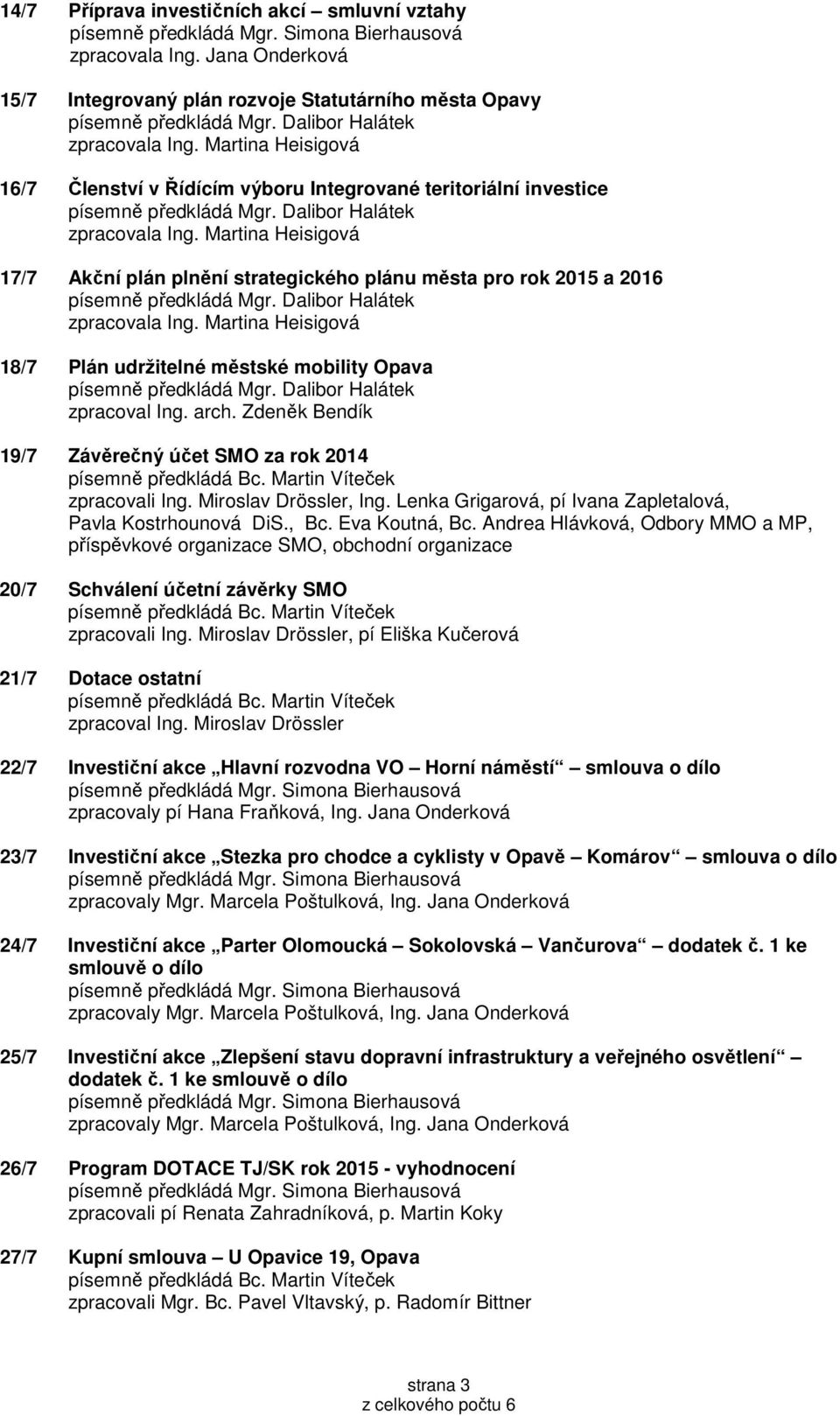 Martina Heisigová 17/7 Akční plán plnění strategického plánu města pro rok 2015 a 2016 zpracovala Ing. Martina Heisigová 18/7 Plán udržitelné městské mobility Opava zpracoval Ing. arch.