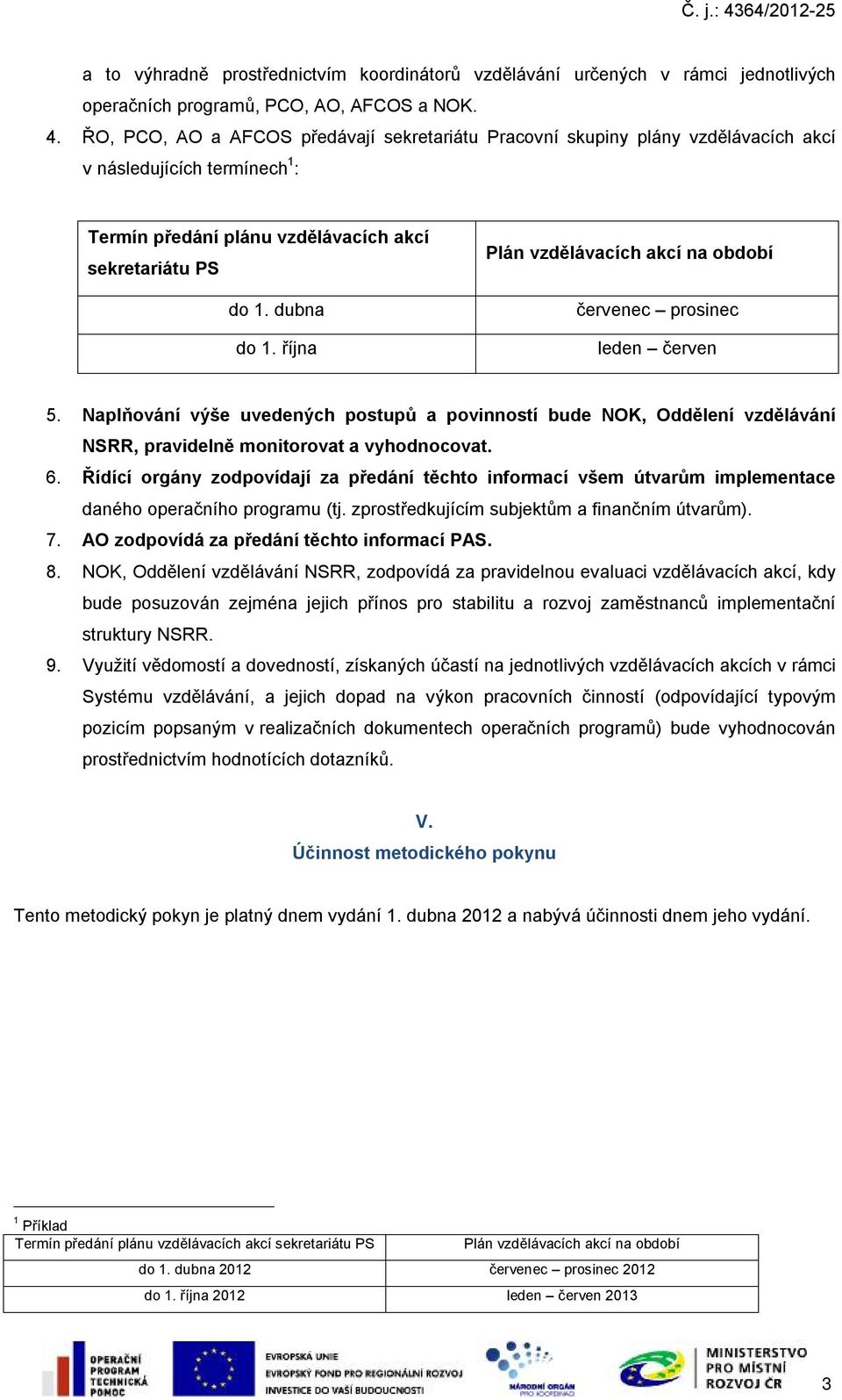 října Plán vzdělávacích akcí na období červenec prosinec leden červen 5. Naplňování výše uvedených postupů a povinností bude NOK, Oddělení vzdělávání NSRR, pravidelně monitorovat a vyhodnocovat. 6.