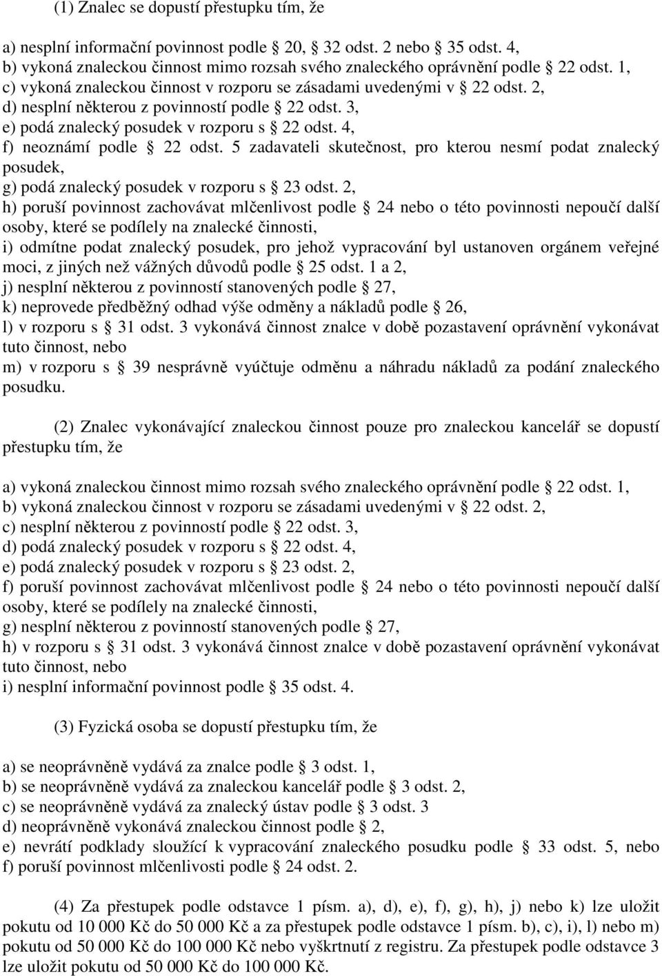 4, f) neoznámí podle 22 odst. 5 zadavateli skutečnost, pro kterou nesmí podat znalecký posudek, g) podá znalecký posudek v rozporu s 23 odst.