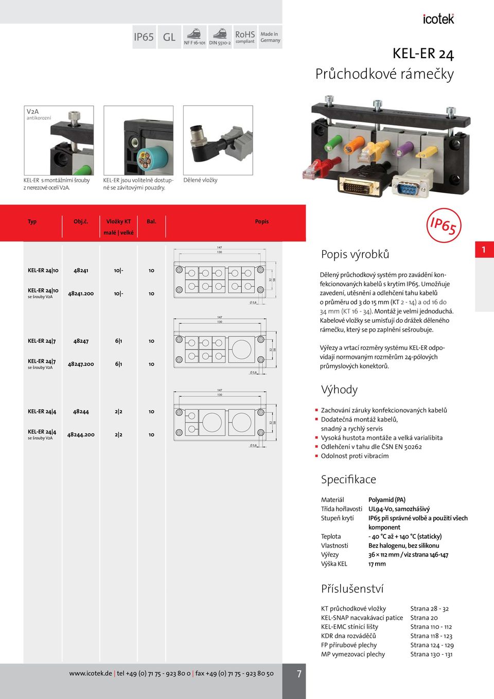 Umožňuje zavedení, utěsnění a odlehčení tahu kabelů o průměru od 3 do 15 mm (KT 2-14) a od 16 do 34 mm (KT 16-34). Montáž je velmi jednoduchá.