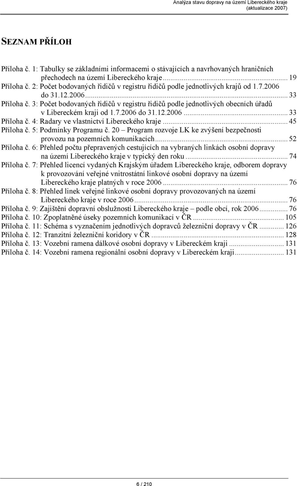 3: Počet bodovaných řidičů v registru řidičů podle jednotlivých obecních úřadů v Libereckém kraji od 1.7.2006 do 31.12.2006... 33 Příloha č. 4: Radary ve vlastnictví Libereckého kraje... 45 Příloha č.