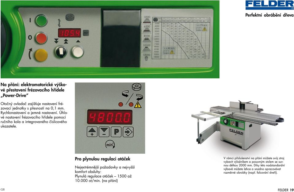 Pro plynulou regulaci otáček Nejextrémnější požadavky a nejvyšší komfort obsluhy: Plynulá regulace otáček 1500 až 10.000 ot/min.