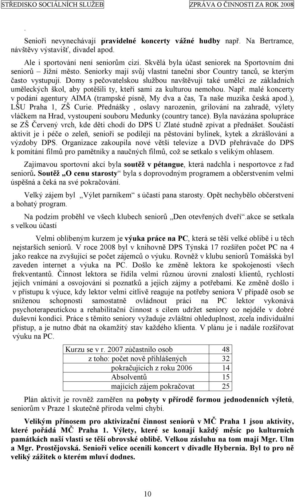 Domy s pečovatelskou službou navštěvují také umělci ze základních uměleckých škol, aby potěšili ty, kteří sami za kulturou nemohou. Např.