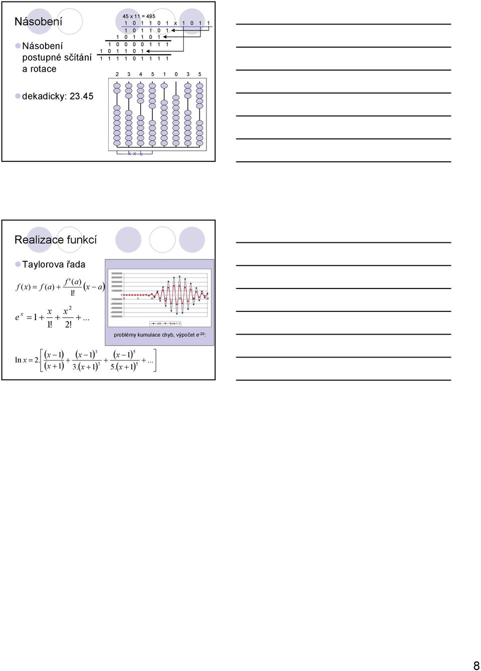 45 x x x Realizace funkcí Taylorova řada f ( x) f ( a) 40000000 f '( a) f ''( a) 10000000 1! 02! a 2 