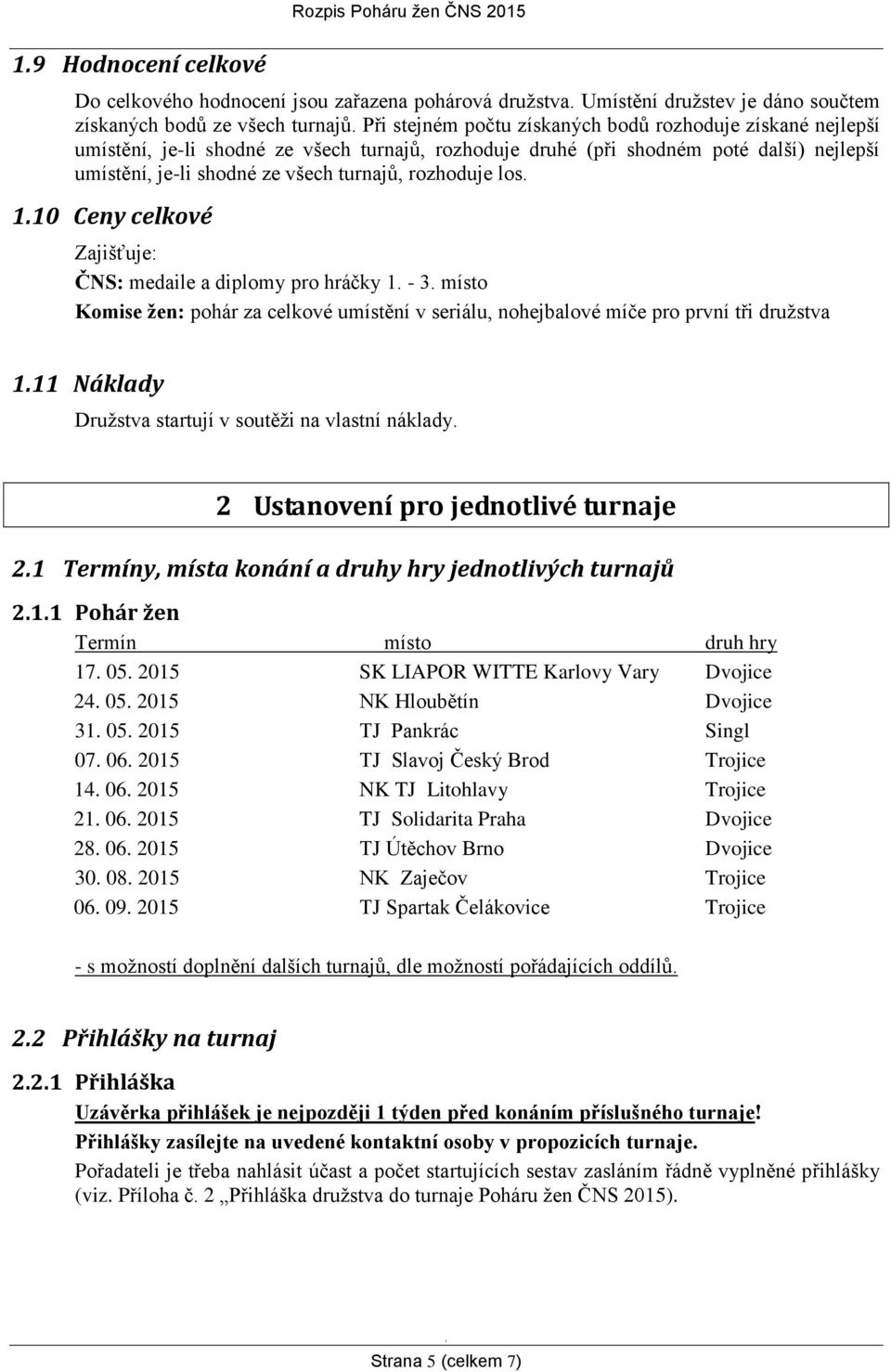rozhoduje los..0 Ceny celkové Zajišťuje: ČNS: medaile a diplomy pro hráčky. - 3. místo Komise žen: pohár za celkové umístění v seriálu, nohejbalové míče pro první tři družstva.