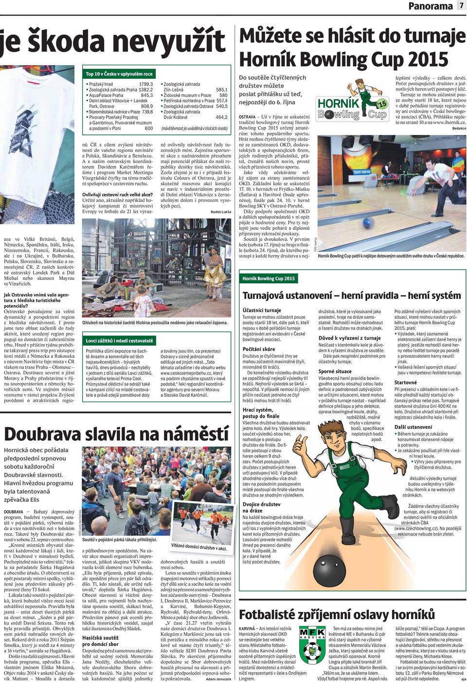 Top 10 v Česku v uplynulém roce Pražský hrad 1799,3 Zoologická zahrada Praha 1382,2 AquaPalace Praha 845,3 Dolní oblast Vítkovice + Landek Park, Ostrava 808,9 Staroměstská radnice v Praze 739,8