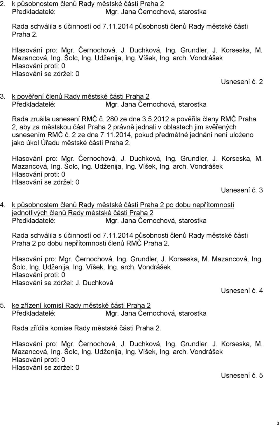 k pověření členů Rady městské části Praha 2 Předkladatelé: Mgr. Jana Černochová, Rada zrušila usnesení RMČ č. 280 ze dne 3.5.