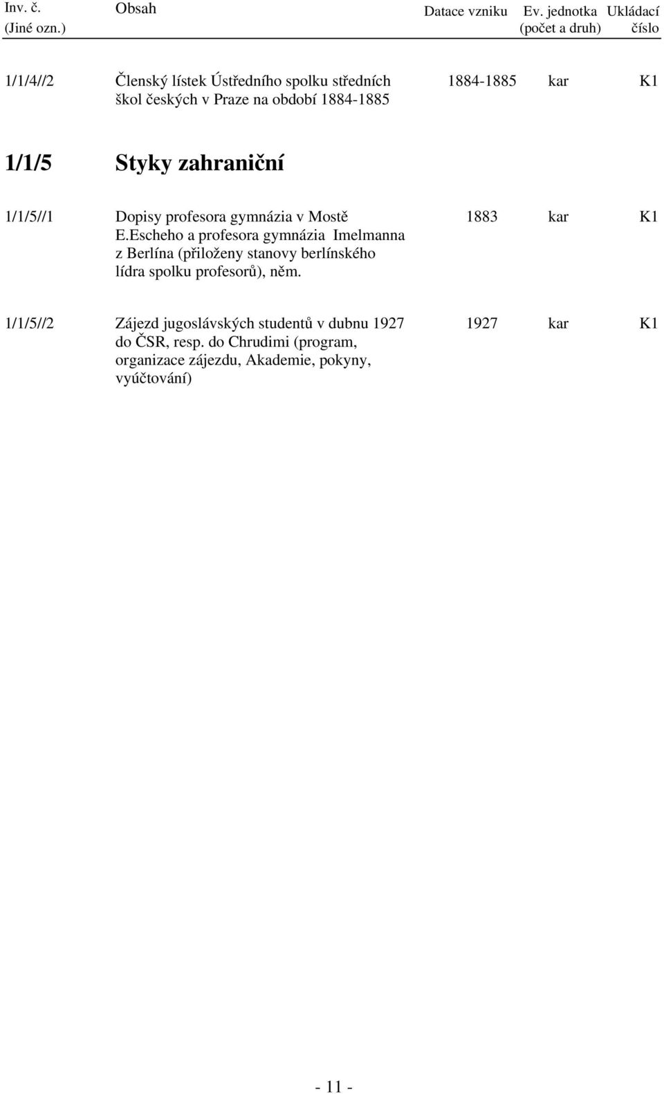 1884-1885 kar 1/1/5 Styky zahraniční 1/1/5//1 Dopisy profesora gymnázia v Mostě E.