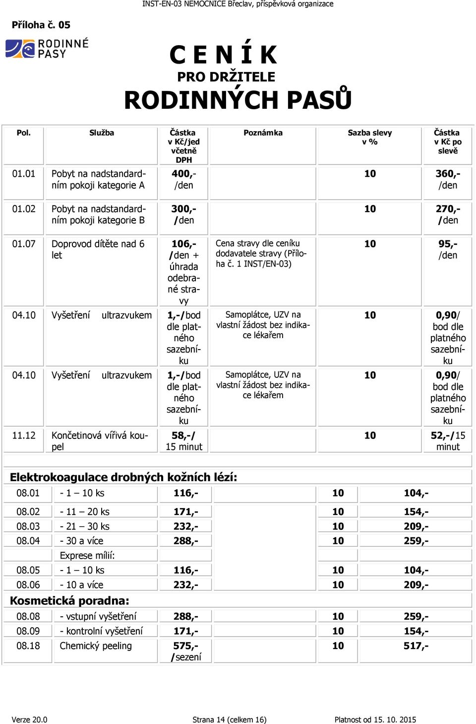 10 Vyšetření ultrazvukem 1,-/bod dle platného sazebníku 04.10 Vyšetření ultrazvukem 1,-/bod dle platného sazebníku 11.