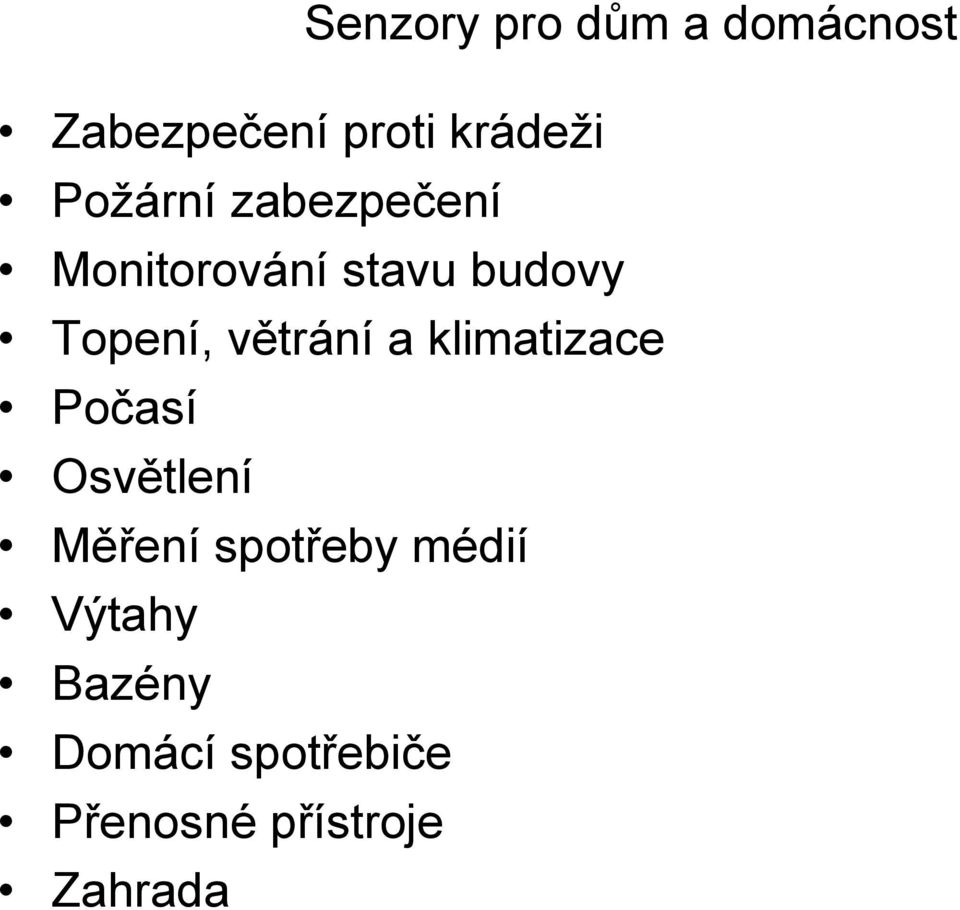 větrání a klimatizace Počasí Osvětlení Měření spotřeby