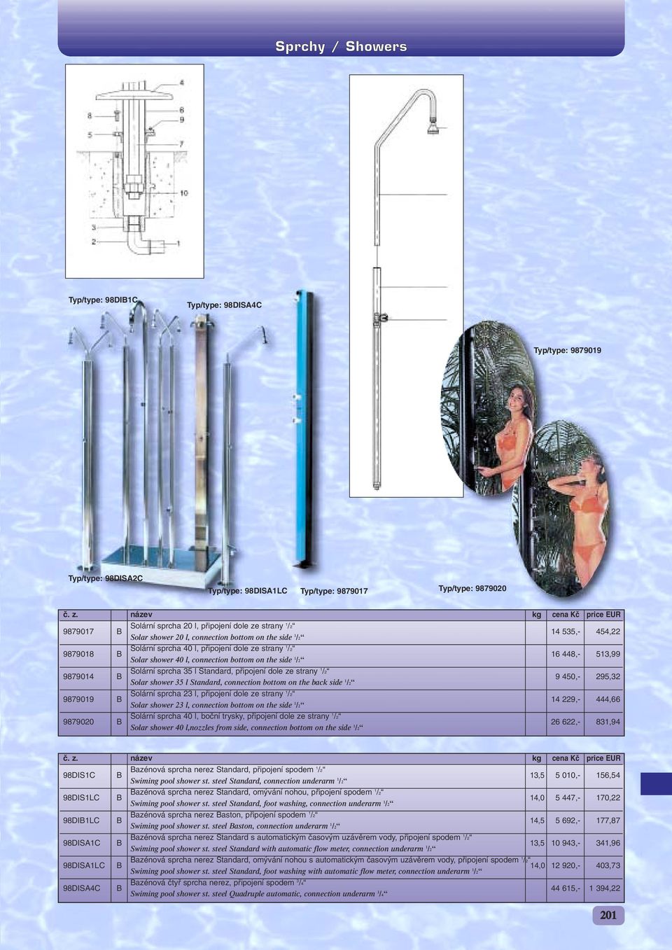 16 448,- 513,99 9879014 B Solární sprcha 35 l Standard, pfiipojení dole ze strany 1 /2 Solar shower 35 l Standard, connection bottom on the back side 1 /2 9 450,- 295,32 9879019 B Solární sprcha 23