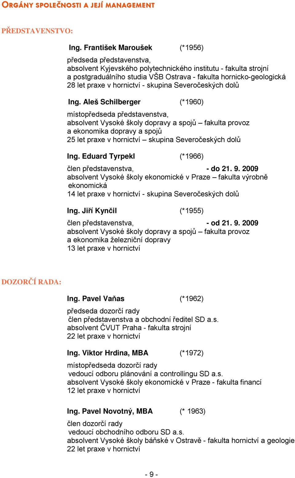 hornictví - skupina Severočeských dolů Ing.