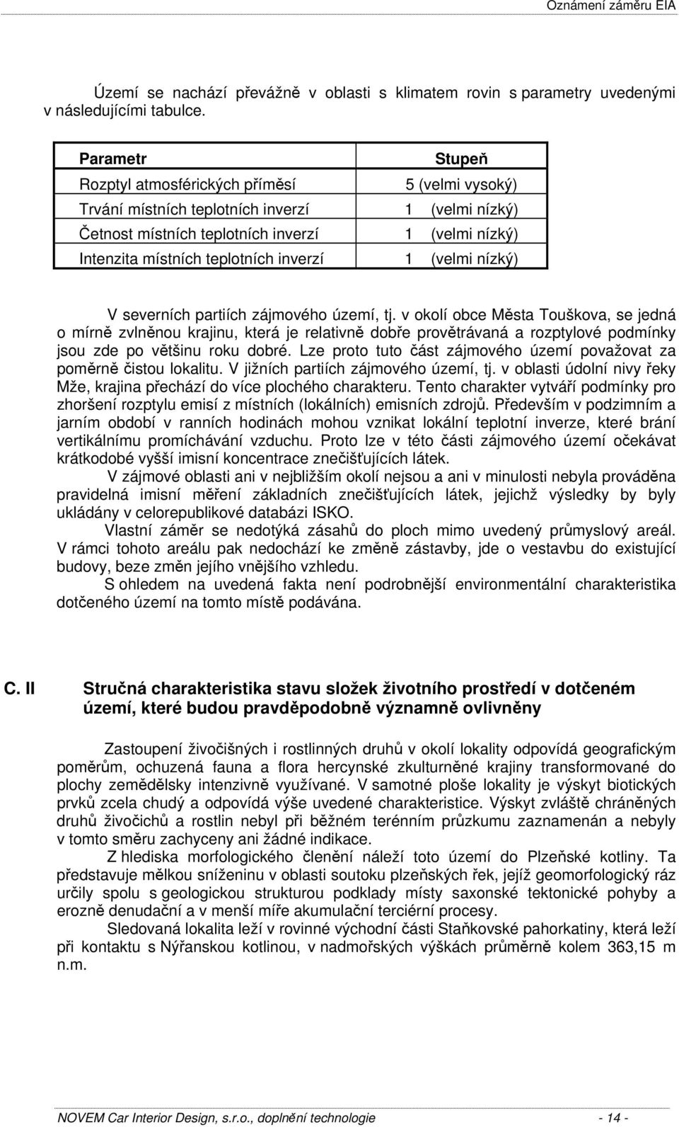 inverzí 1 (velmi nízký) V severních partiích zájmového území, tj.