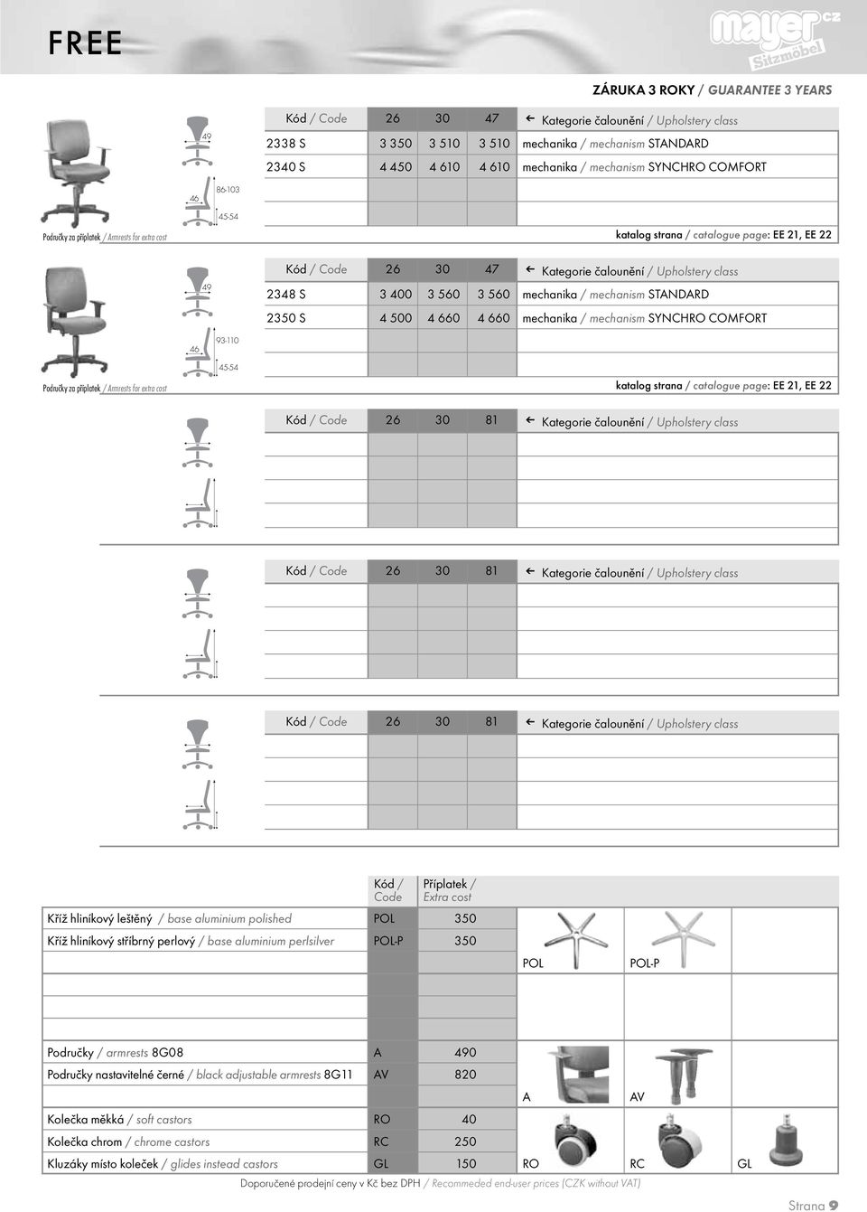 látek 23 S 3 400 3 560 3 560 mechanika / mechanism STANDARD 2350 S 4 500 4 660 4 660 mechanika / mechanism SYNCHRO COMFORT 93-110 -54 katalog strana / catalogue page: EE 21, EE 22 Kříž hliníkový