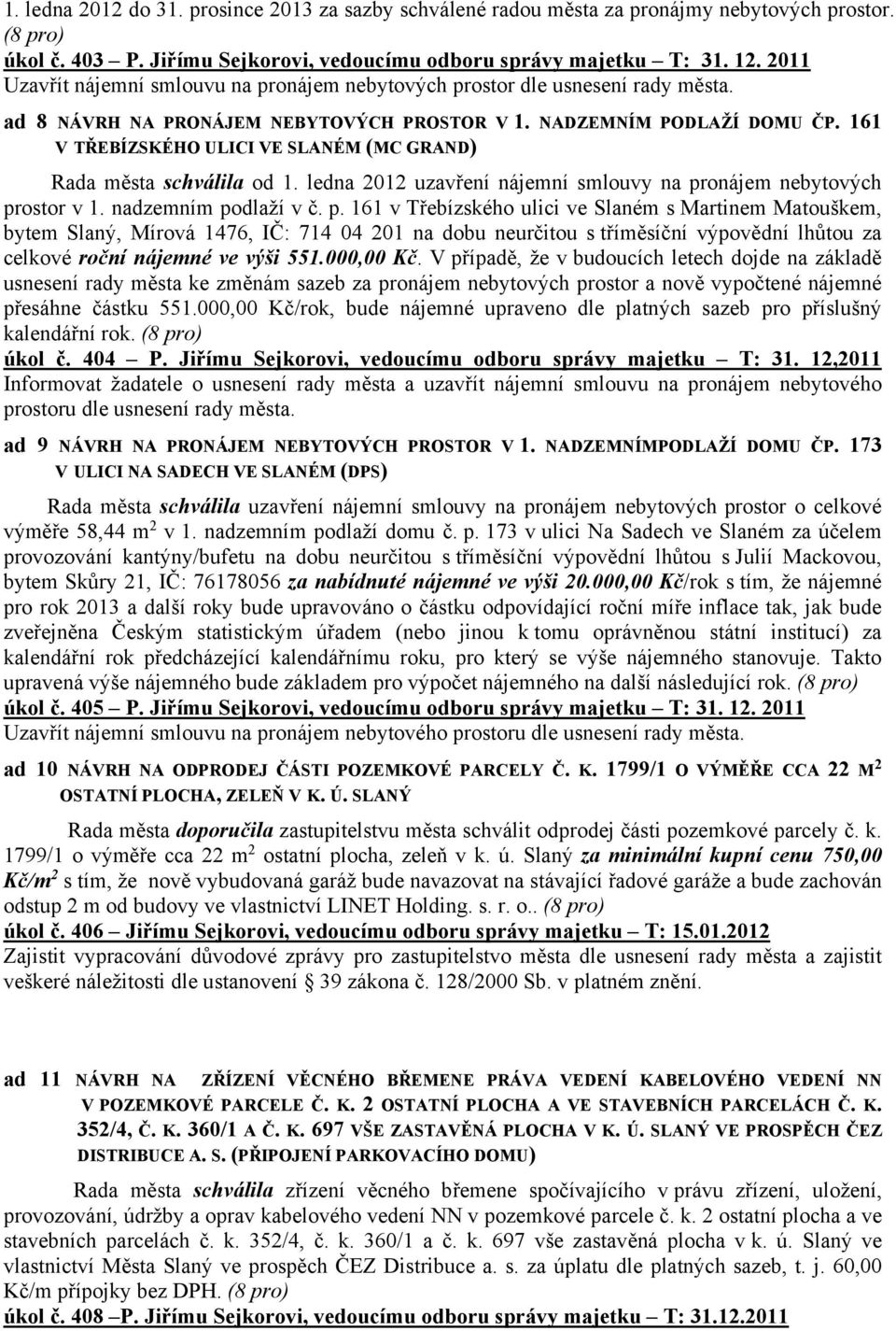 161 V TŘEBÍZSKÉHO ULICI VE SLANÉM (MC GRAND) Rada města schválila od 1. ledna 2012 uzavření nájemní smlouvy na pr