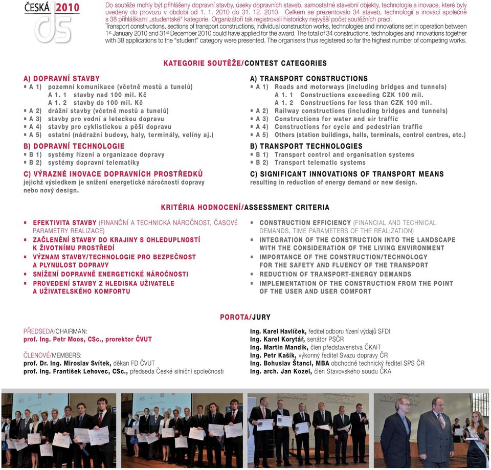 Transport constructions, sections of transport constructions, individual construction works, technologies and innovations set in operation between 1 st January 2010 and 31 st December 2010 could have