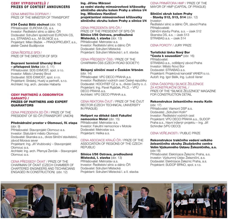 s., ateliér České Budějovice CENA ŘEDITELE SFDI / PRIZE OF THE DIRECTOR OF SFDI Dopravní terminál Uherský Brod přístupová lávka (obr. č. 11) Přihlašovatel: SDS EXMOST, spol. s r.o. Investor: Město Uherský Brod Dodavatel: SDS EXMOST, spol.