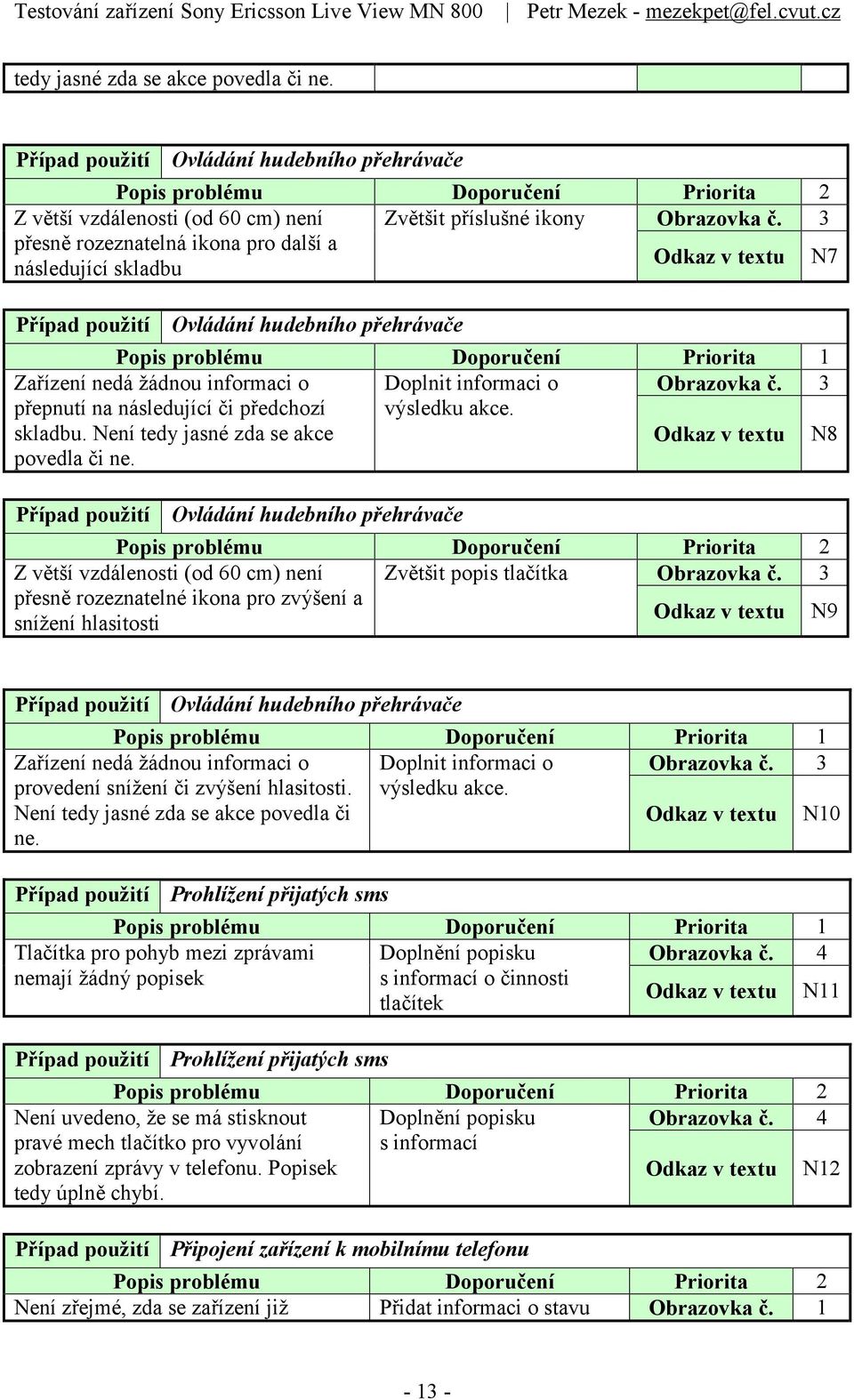 Doplnit informaci o výsledku akce. Obrazovka č. Odkaz v textu 3 N8 Z větší vzdálenosti (od 60 cm) není Zvětšit popis tlačítka Obrazovka č.