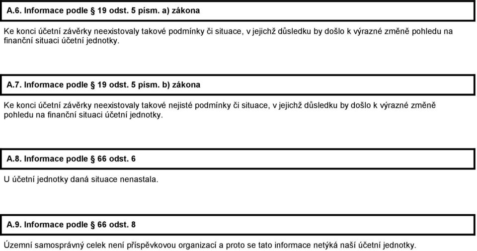 jednotky. A.7. Informace podle 19 odst. 5 písm.