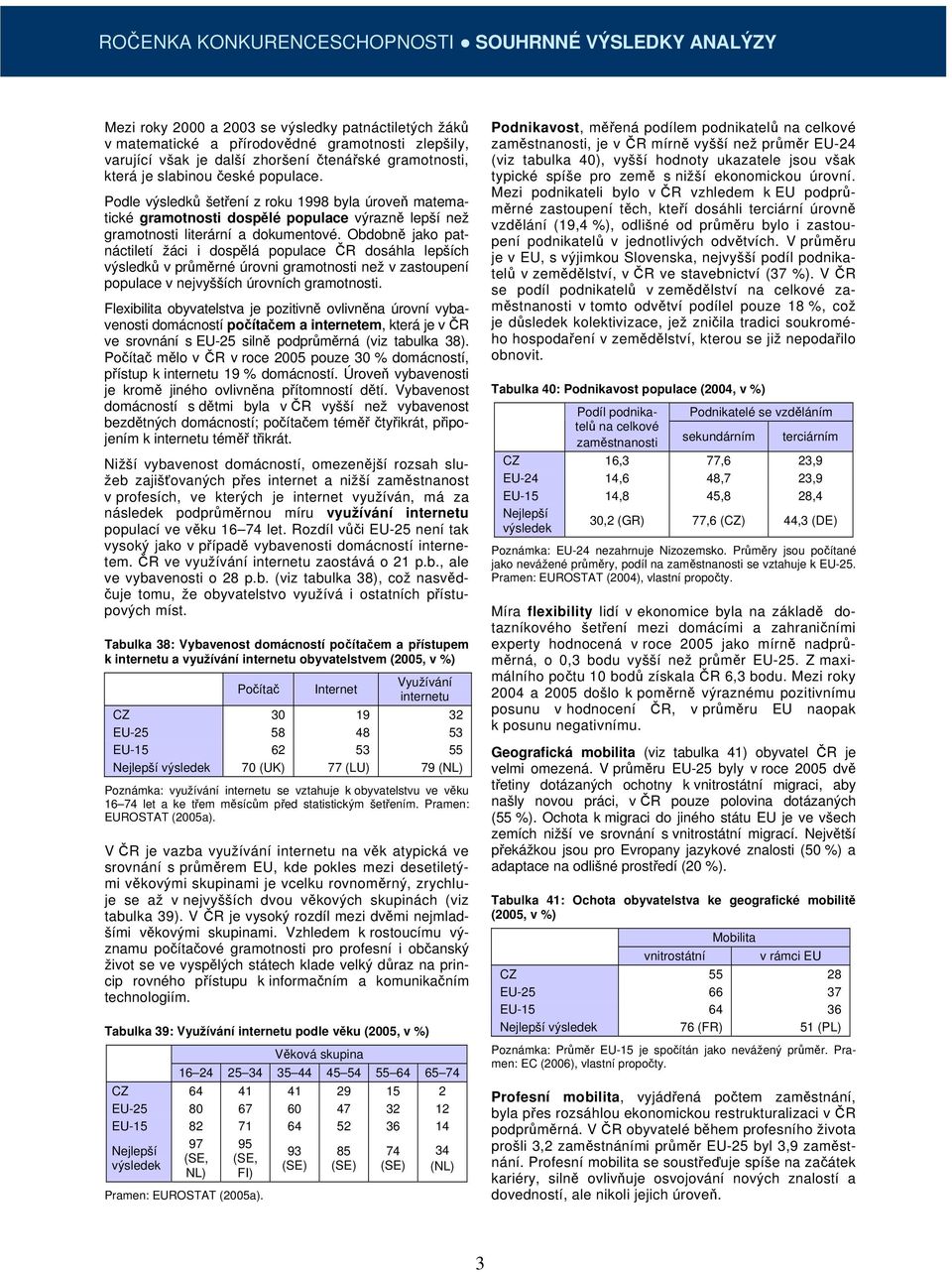 Obdobně jako patnáctiletí žáci i dospělá populace ČR dosáhla lepších výsledků v průměrné úrovni gramotnosti než v zastoupení populace v nejvyšších úrovních gramotnosti.