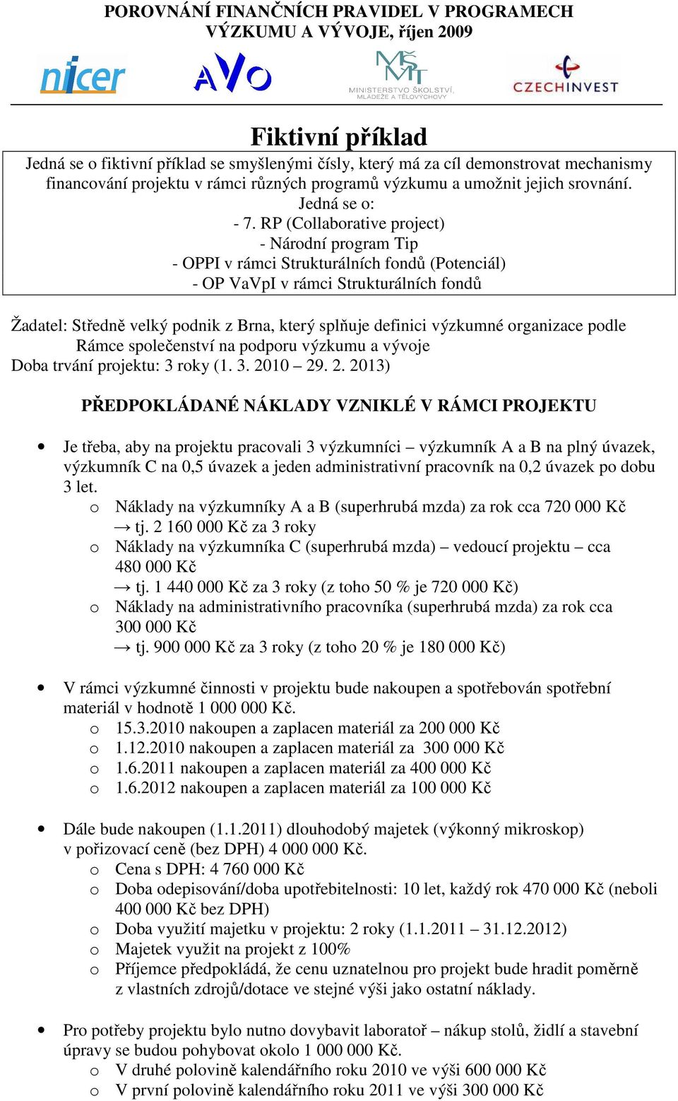 RP (Collaborative project) - Národní program Tip - OPPI v rámci Strukturálních fondů (Potenciál) - OP VaVpI v rámci Strukturálních fondů Žadatel: Středně velký podnik z Brna, který splňuje definici