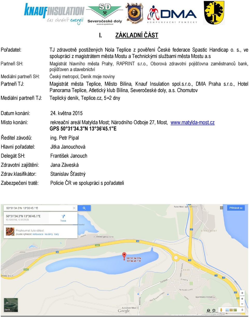 s.r.o., DMA Praha s.r.o., Hotel Panorama Teplice, Atletický klub Bílina, Severočeské doly, a.s. Chomutov Teplický deník, Teplice.cz, 5+2 dny Datum konání: 24.