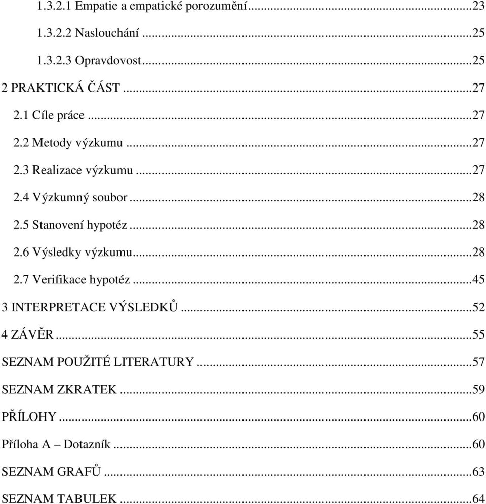 .. 28 2.6 Výsledky výzkumu... 28 2.7 Verifikace hypotéz... 45 3 INTERPRETACE VÝSLEDKŮ... 52 4 ZÁVĚR.