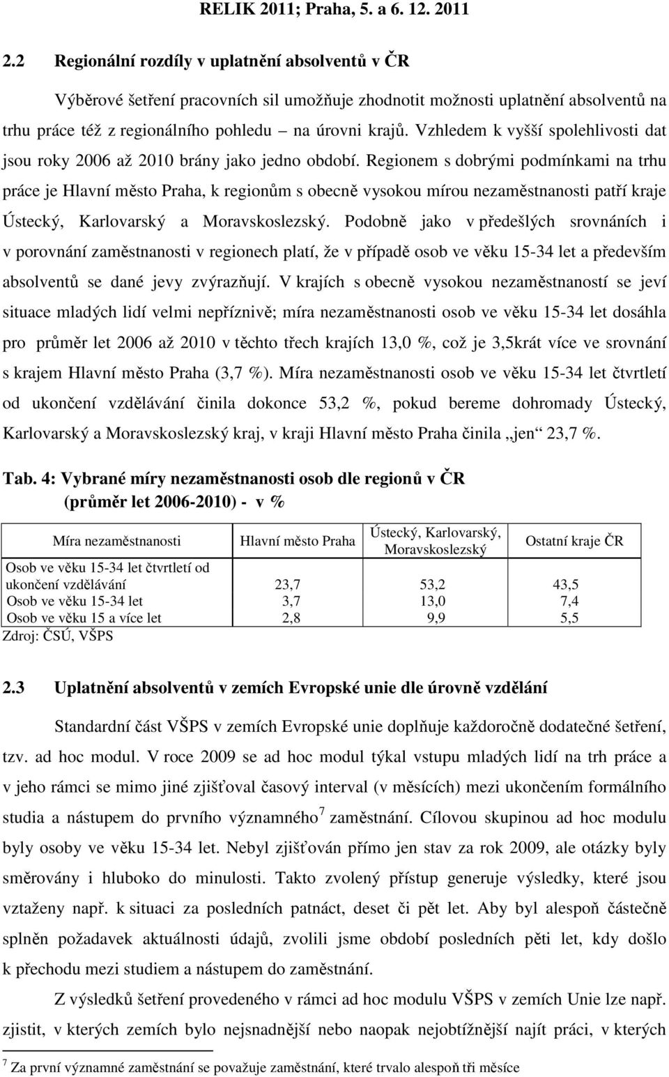 Regionem s dobrými podmínkami na trhu práce je Hlavní město Praha, k regionům s obecně vysokou mírou nezaměstnanosti patří kraje Ústecký, Karlovarský a Moravskoslezský.