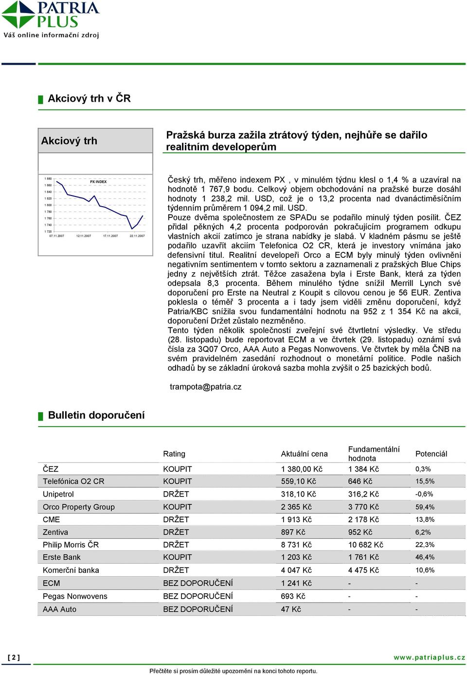 USD, což je o 13,2 procenta nad dvanáctiměsíčním týdenním průměrem 1 094,2 mil. USD. Pouze dvěma společnostem ze SPADu se podařilo minulý týden posílit.