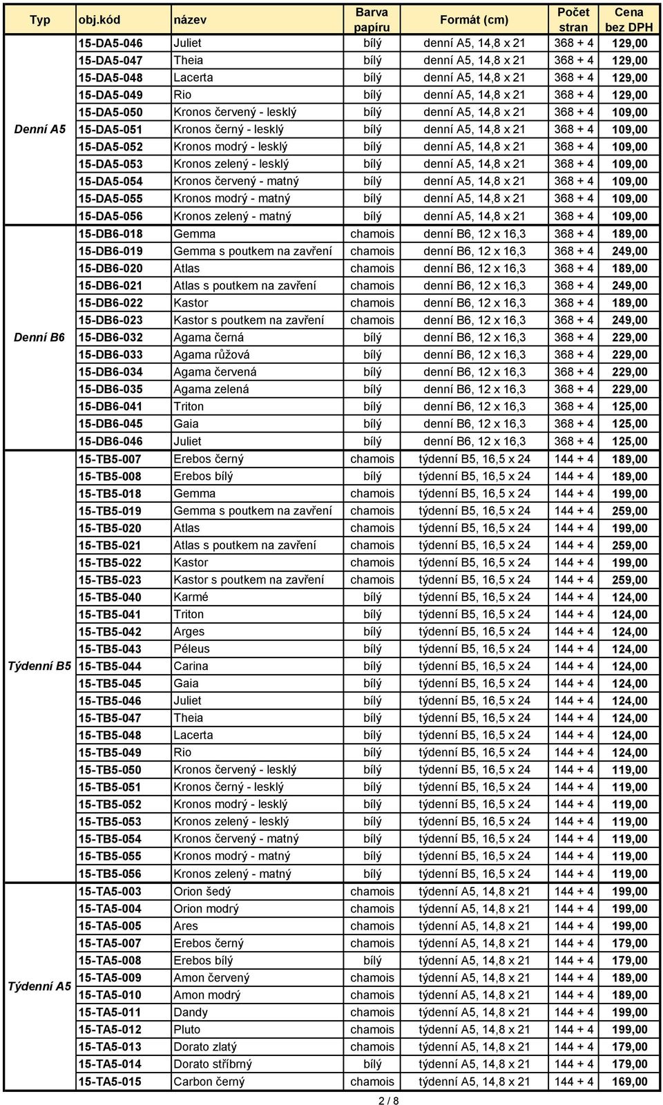 368 + 4 109,00 15-DA5-052 Kronos modrý - lesklý bílý denní A5, 14,8 x 21 368 + 4 109,00 15-DA5-053 Kronos zelený - lesklý bílý denní A5, 14,8 x 21 368 + 4 109,00 15-DA5-054 Kronos červený - matný