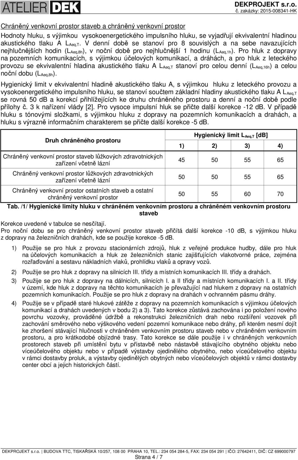 Pro hluk z dopravy na pozemních komunikacích, s výjimkou účelových komunikací, a dráhách, a pro hluk z leteckého provozu se ekvivalentní hladina akustického tlaku A L Aeq,T stanoví pro celou denní (L