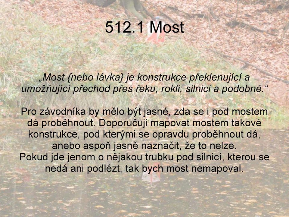 Doporučuji mapovat mostem takové konstrukce, pod kterými se opravdu proběhnout dá, anebo aspoň jasně