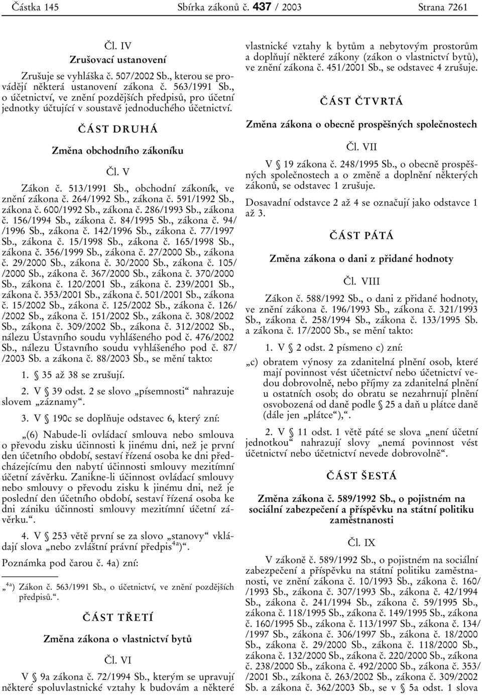 513/1991 Sb., obchodnõâ zaâkonõâk, ve zneïnõâ zaâkona cï. 264/1992 Sb., zaâkona cï. 591/1992 Sb., zaâkona cï. 600/1992 Sb., zaâkona cï. 286/1993 Sb., zaâkona cï. 156/1994 Sb., zaâkona cï. 84/1995 Sb.